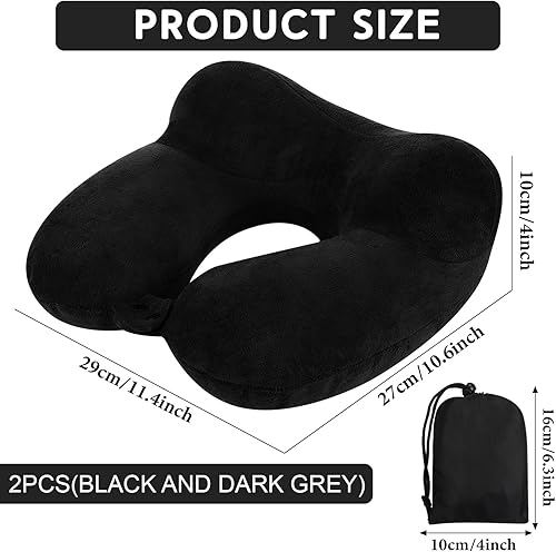 Vista 35 de Sintuff 2 almohadas inflables de viaje con bolsa compacta y terciopelo con los ojos vendados, almohada inflable para el cuello del avión, cojín Gris