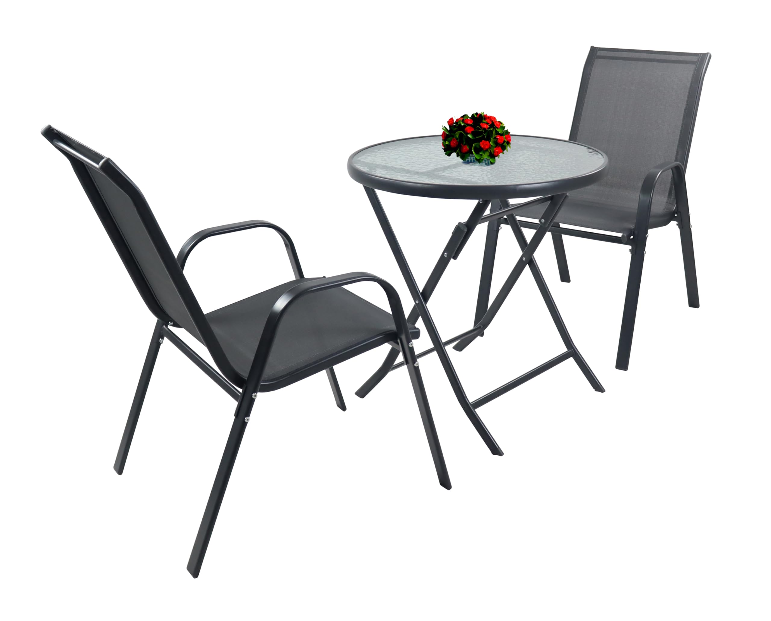 VCM 3-TLG Gartenmöbel Set | Sitzgruppe Essgruppe | 1xTisch, 2X Stühle | Tisch Maße ca. H. 70 x ⌀ 70 cm | Garten Set - Sonlas Anthrazit
