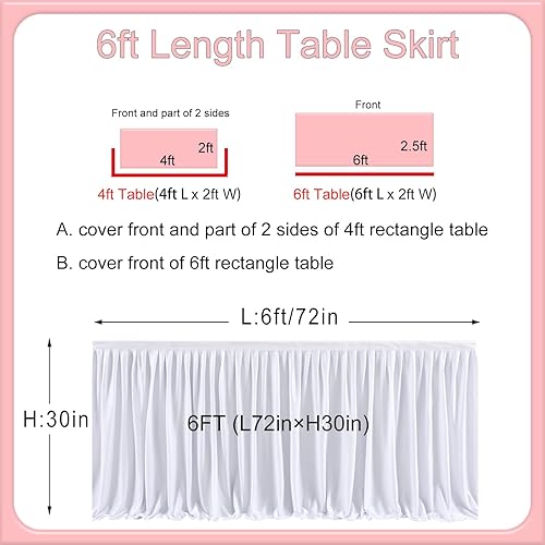 Miniatura 3 de Falda de mesa blanca para mesas rectangulares de 6 pies, mantel plisado para Navidad, bautizo, niña, princesa, unicornio, fiesta de cumpleaños,