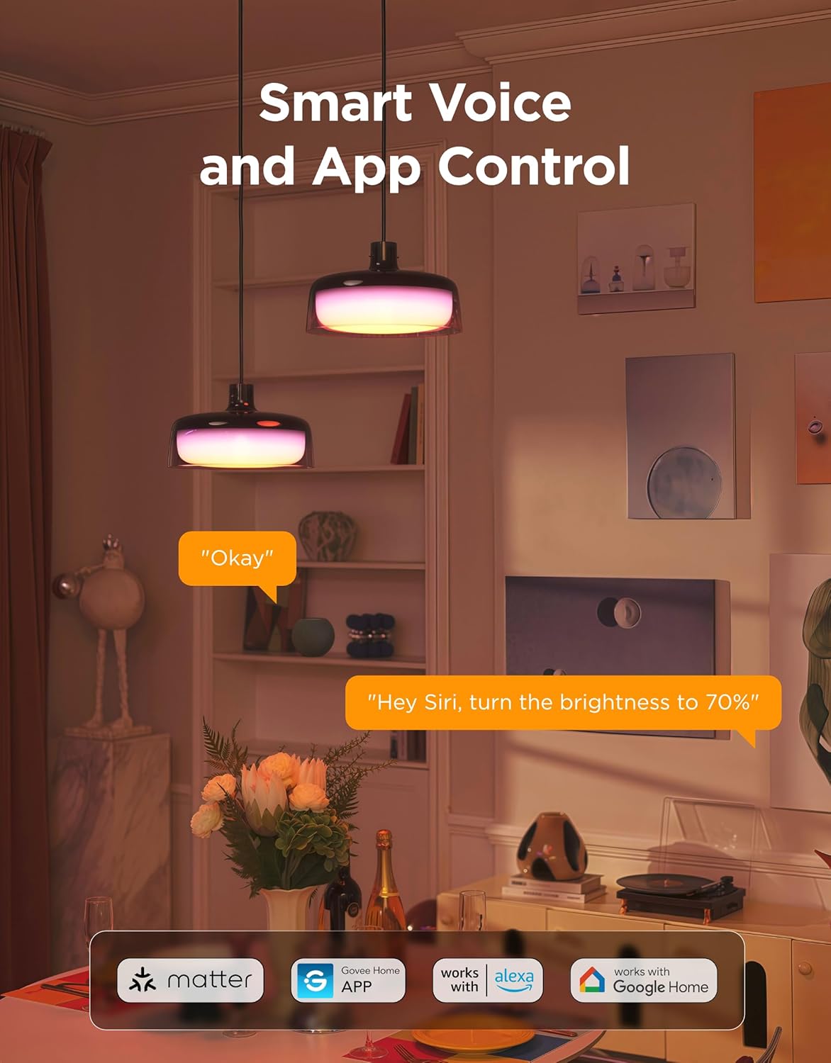 Govee Pendant Light for Kitchen Island, Three-Layer RGBIC Smart Lighting, Matter Compatible, 1300LM 2700K-6500K Dimmable Black Hanging Light Fixture Works with Alexa, Adjustable Height for Dining Room - Image 4