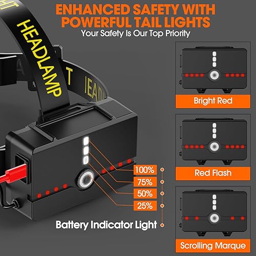 Miniatura 6 de MAX188 Pro - Linterna LED para faros delanteros, linterna principal, 7 modos IPX7 agua 90 ajustable de 90, faros delanteros para adultos, trabajo,