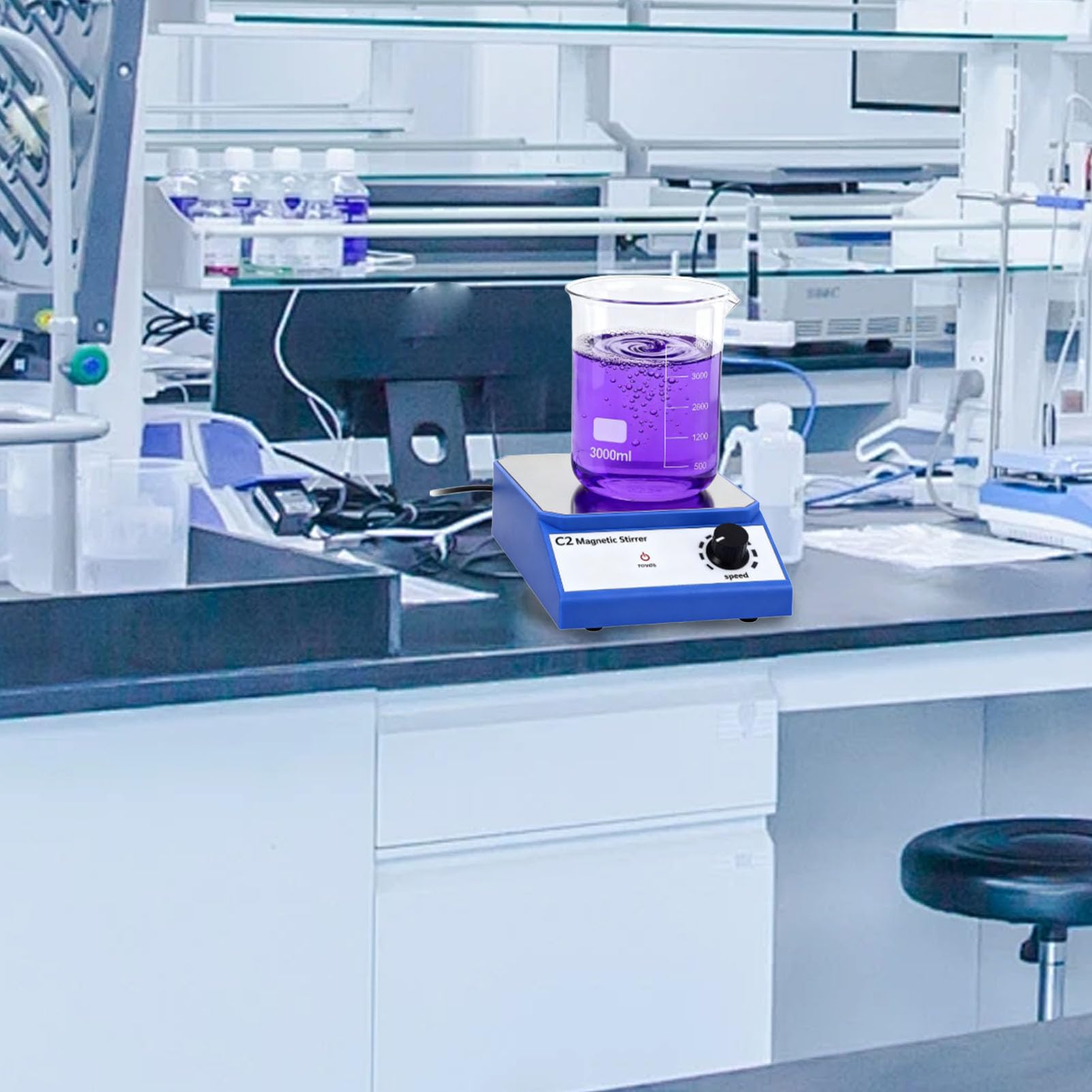 SIXRUN Agitador Magnético, Mezclador de Laboratorio con Fuerte Rendimiento Magnético, Base Antideslizante, 2500r Min, para Alimentos, Biotecnología, Instituciones Educativas (Enchufe de la UE