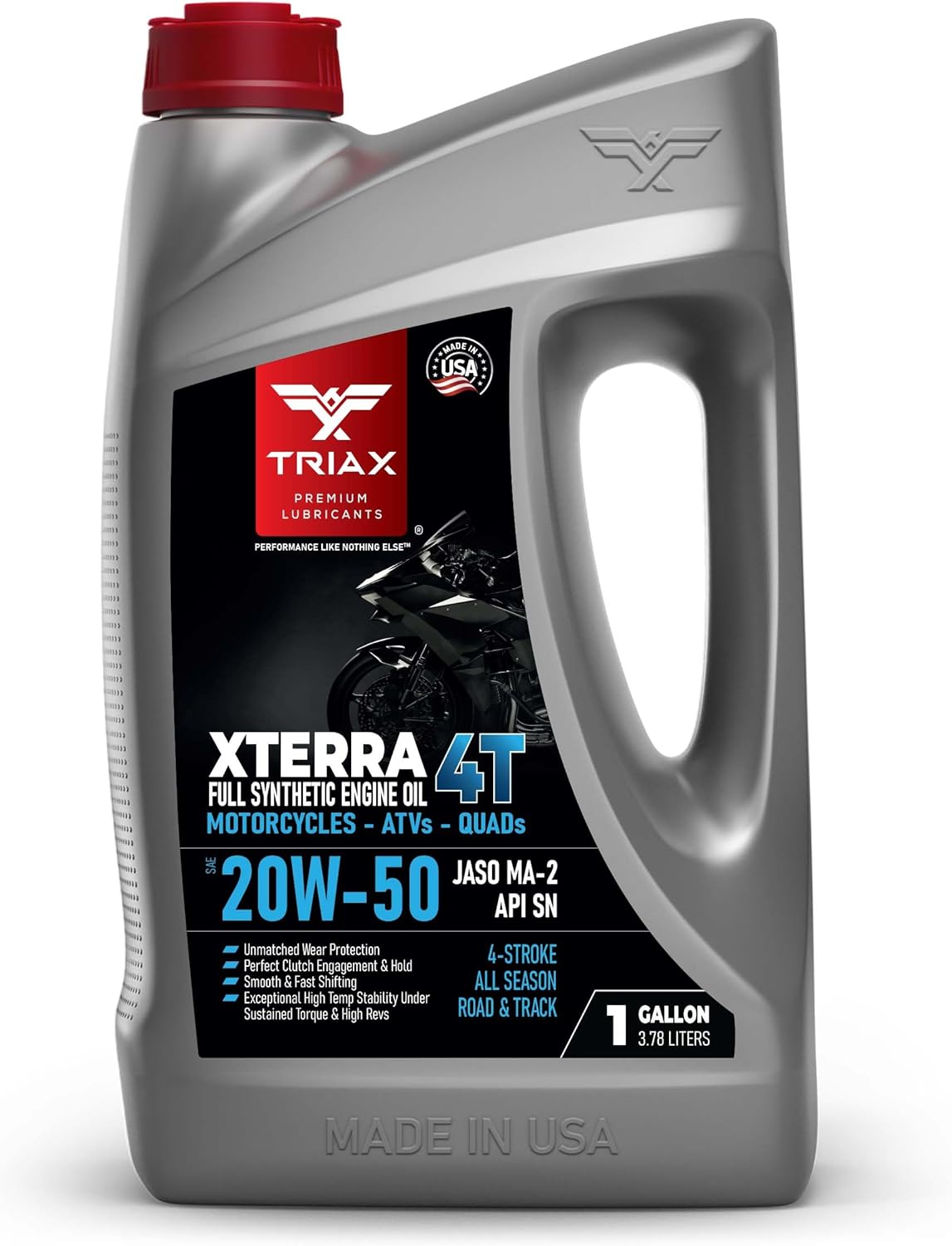 TRIAX XTerra 4T 20W-50 V-TWIN Full Synthetic Engine Oil | Exceeds JASO MA2 & API SL/SM/SN | True All Season (1 Gallon)