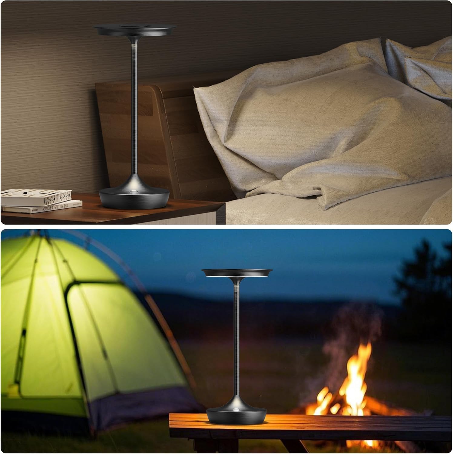 Tischlampe Kabellos IP54 Led Outdoor Lampe 6000mAh Akku Camping Schreibtischlampe Aufladbar Nachttischlampe Touch Dimmbar in 3 Farben Tischleuchte für Innen/Außen (2-Schwarz)