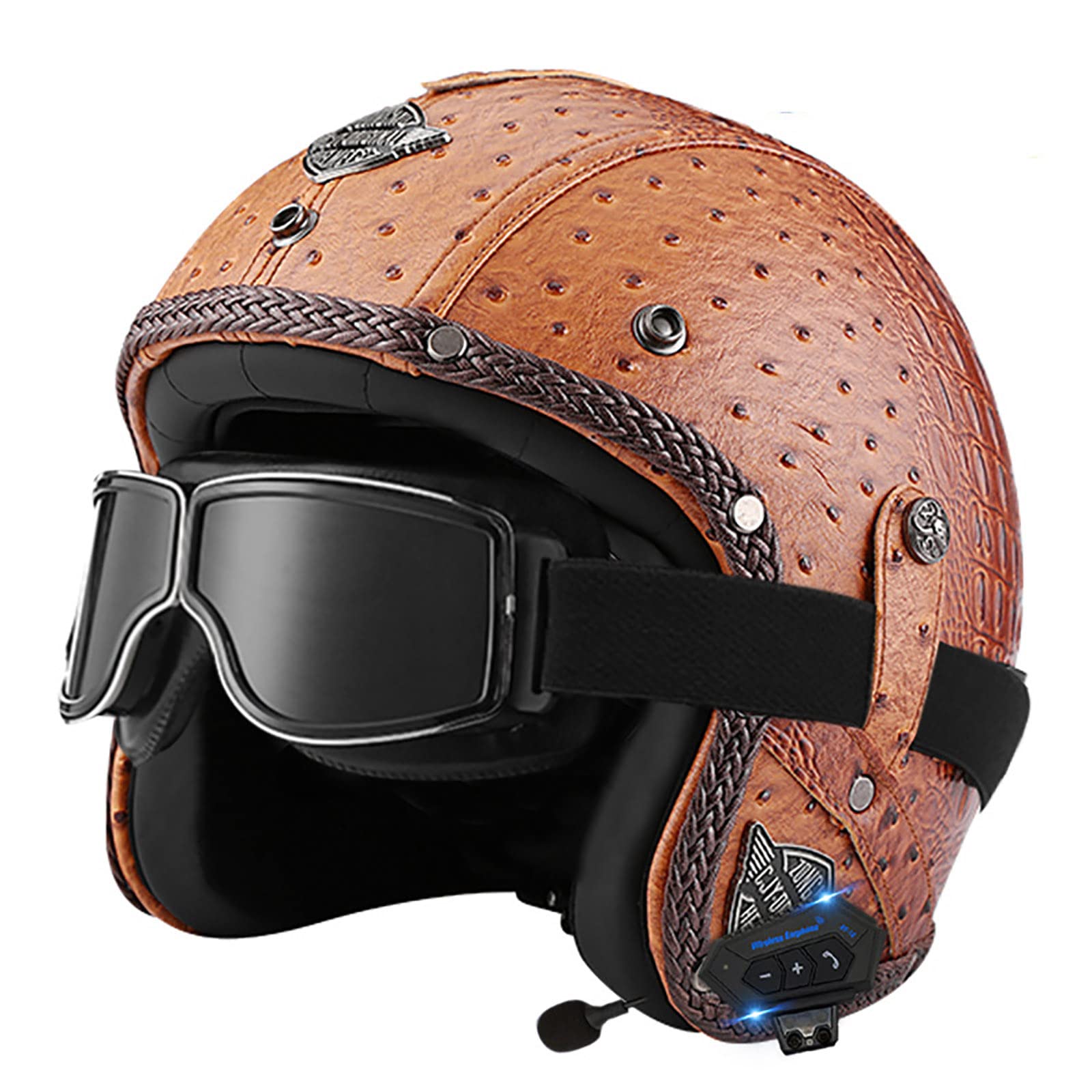 Casco scooter para adultos JATIBOSH de cuero vintage 3/4 con Bluetooth para recorrer la ciudad