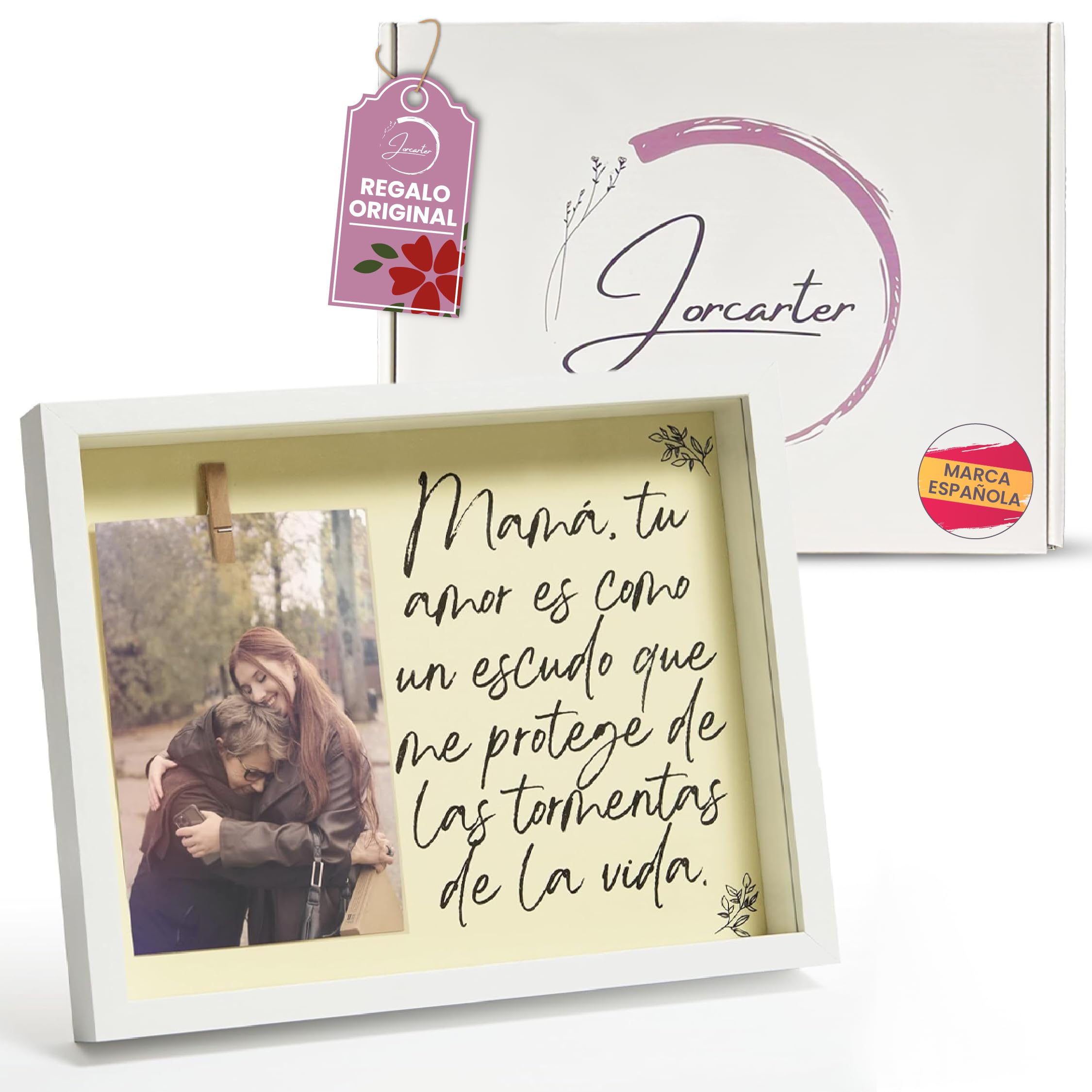 Regalo Original Cuadro Marco de Fotos Personalizado con Pinzas - Idea Única para Mujer, Hombre, Abuela, Hermana, Madre, Pareja, Amigo Invisible, Cumpleaños, San Valentín, Navidad, Aniversario o Bodas