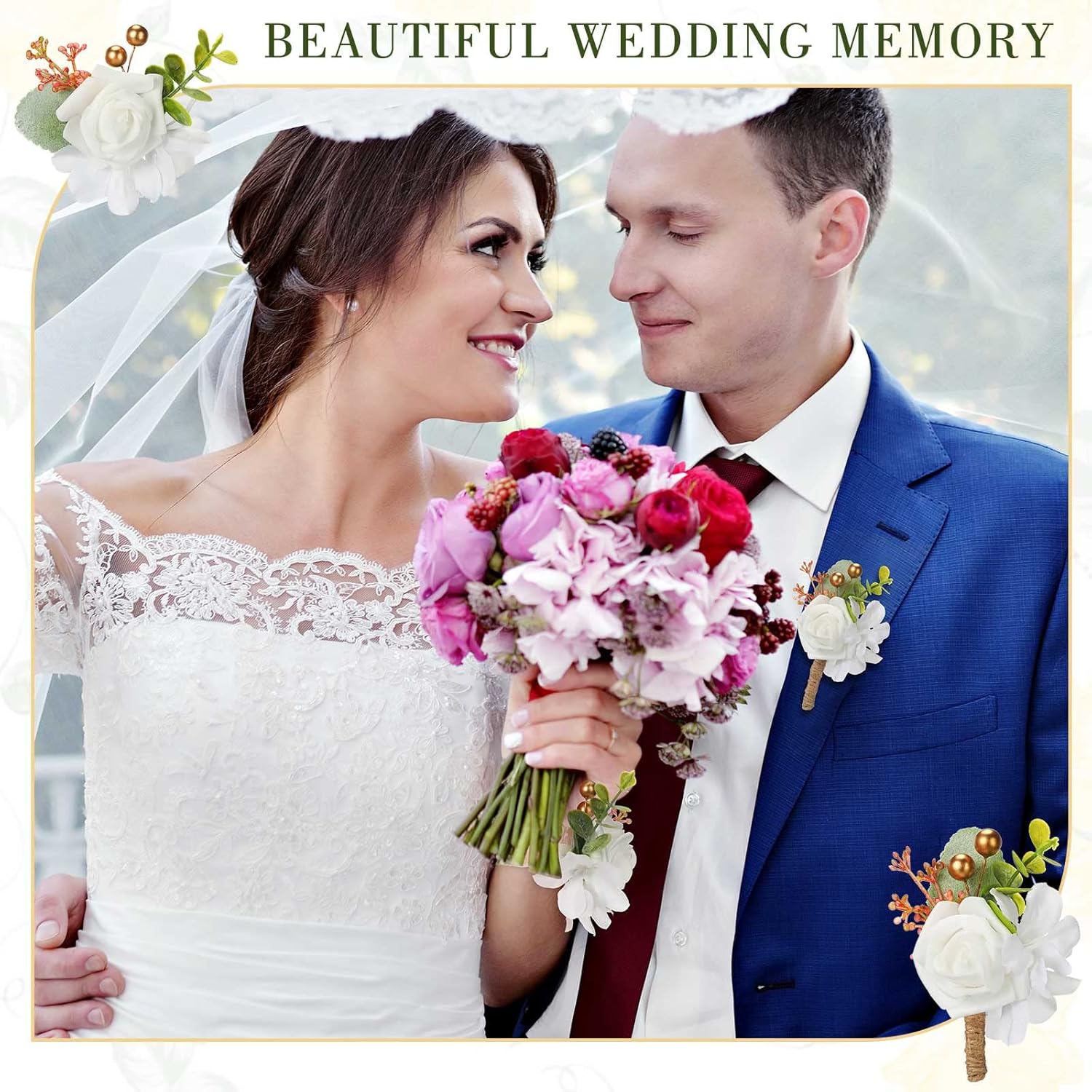 ウェディングコサージュとブートニエール36点セット プロム用ローズリストコサージュ18個 ブートニエール18個 男性用コサージュリス