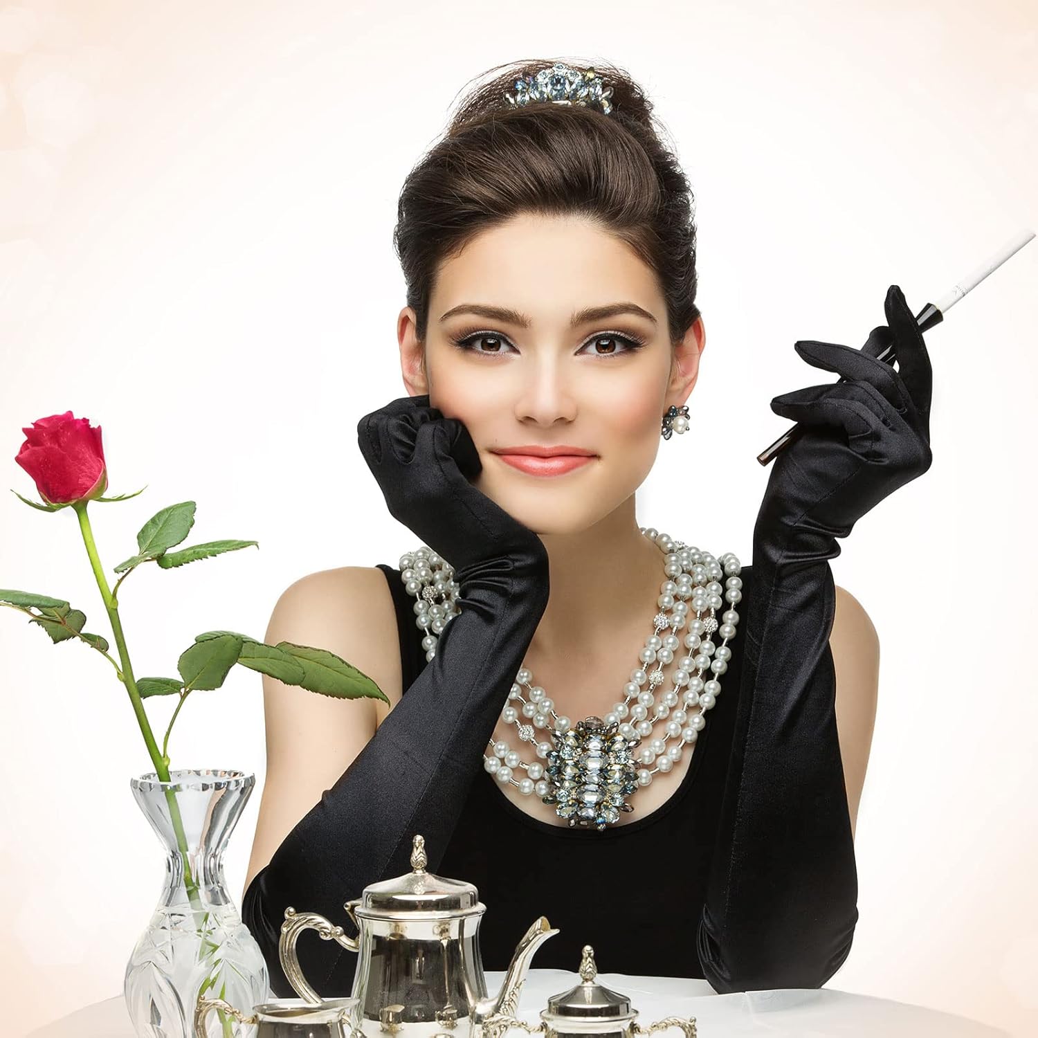 4 Pairs 1920s Gloves for Women Long Elbow Satin Finger Gloves Black Opera Party 20s Satin Gloves Evening Party Dance Gloves : Clothing, Shoes & Jewelry