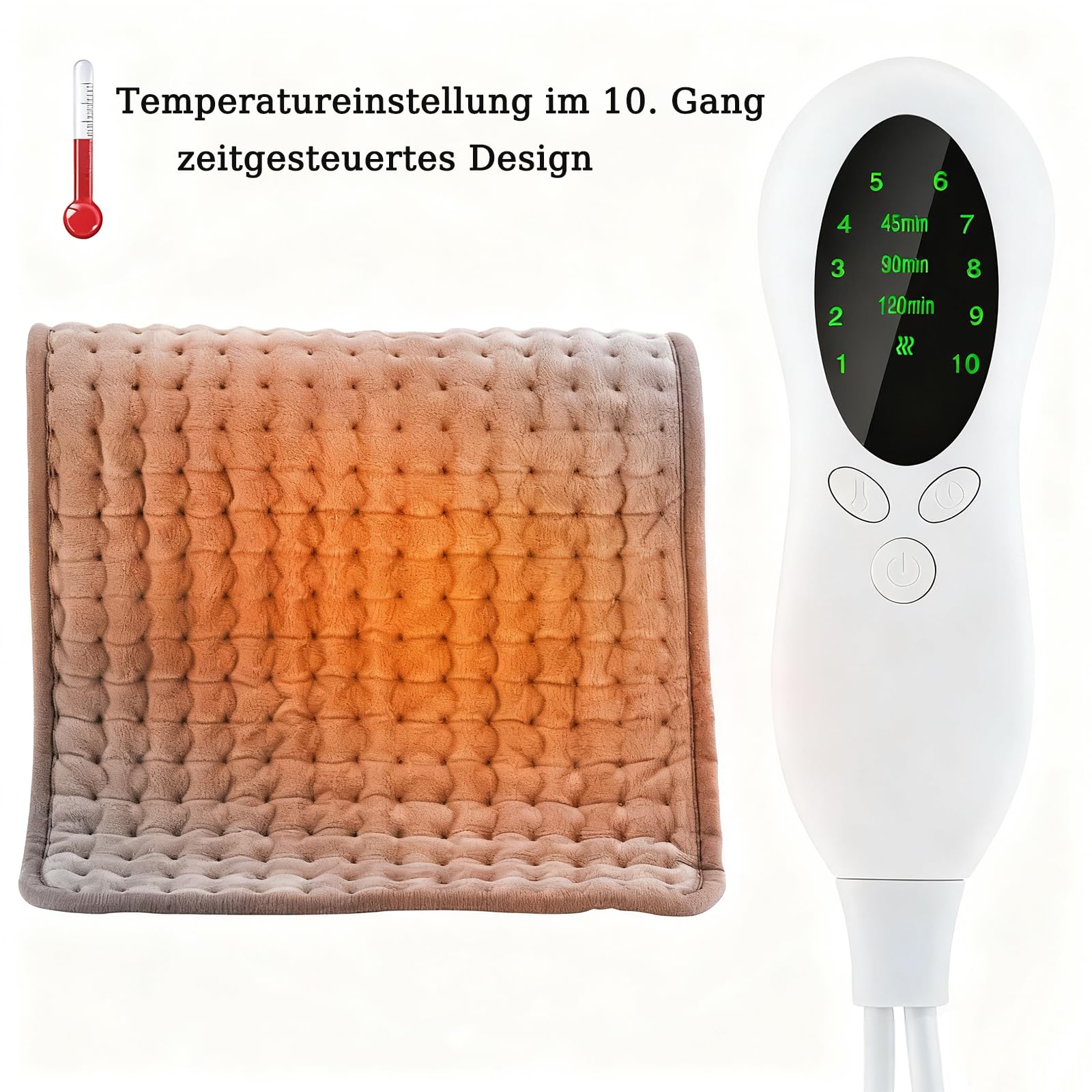 Heizkissen mit 10 Heizstufen & 3 Timer, Automatische Abschaltung, Wärmekissen für Nacken und Rücken, Maschinenwaschbar mit 1.93m Kabel (40 * 76cm)