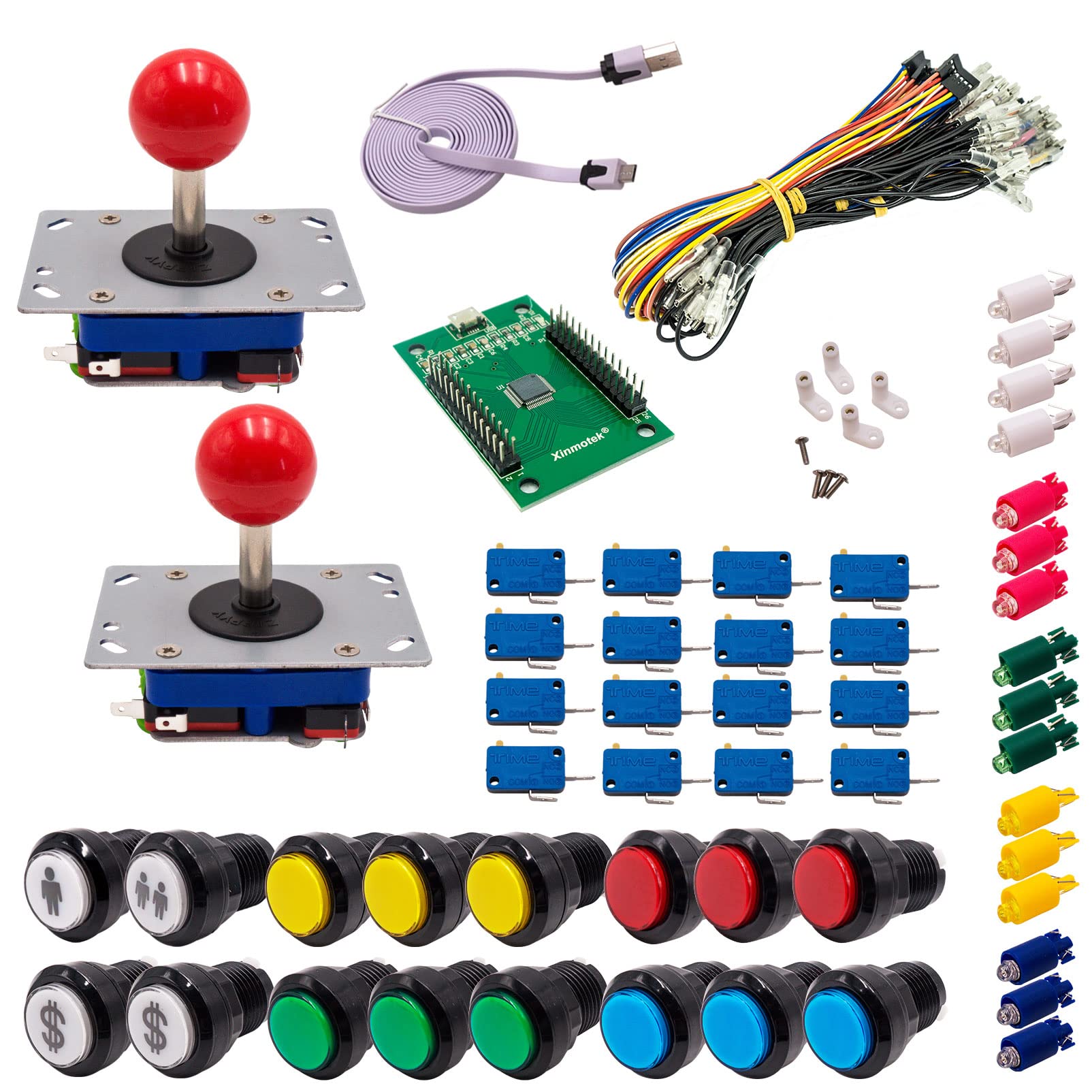 Kit Joystick e Pulsanti Arcade 2 Giocatori Luminosi Pulsanti Neri 2 Joystick Zippyy Asta Corta Palla XinMoTek Videogiochi Retro Gaming