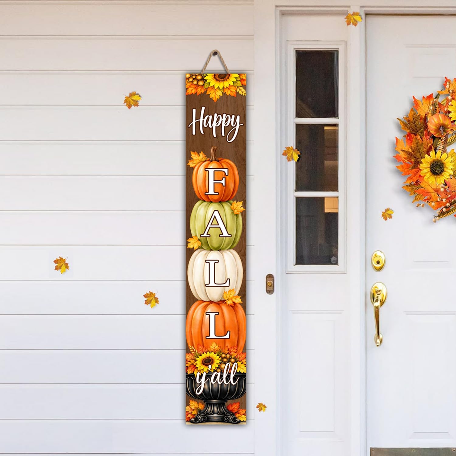Happy Fall Y'all Wooden Porch Sign, Fall Welcome Sign for Front Door, 47"