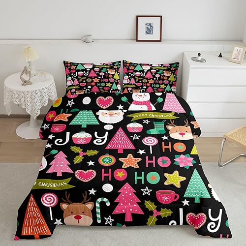 Miniatura 55 de Juego de edredón de Navidad para niños tamaño queen, ropa de cama festiva de dulces navideños, decoración de dormitorio/cabaña de Navidad para Multi