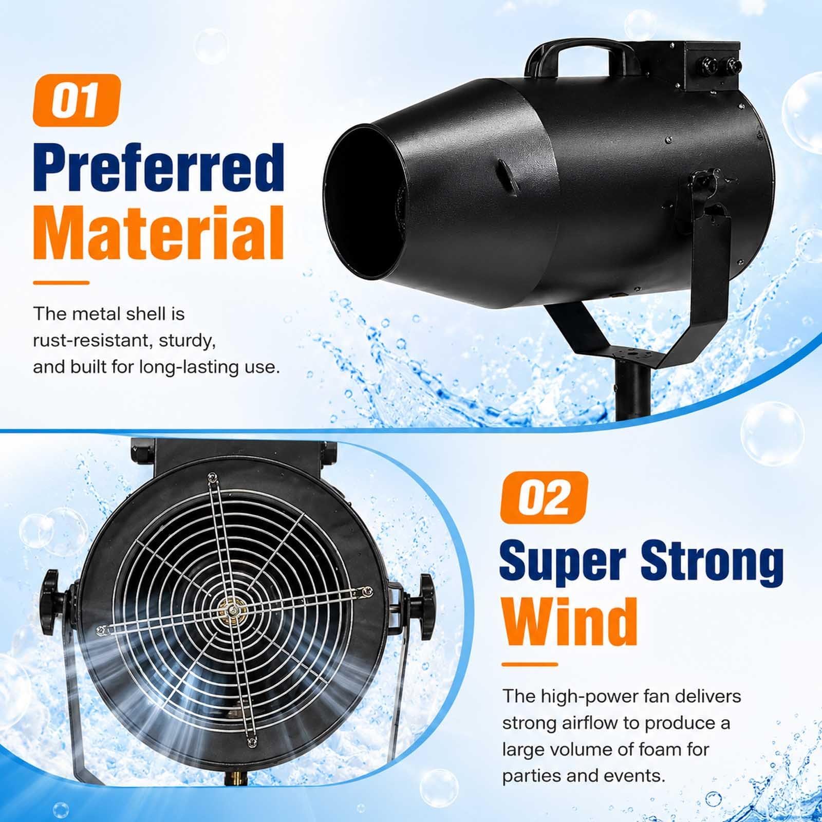 Máquina De Espuma 1000w, Cañón De Espuma Grande para Fiestas con Trípode Y Bomba De Agua, Chorro Ajustable 6-8 M para Piscina, Cumpleaños, DJ Y Eventos Black