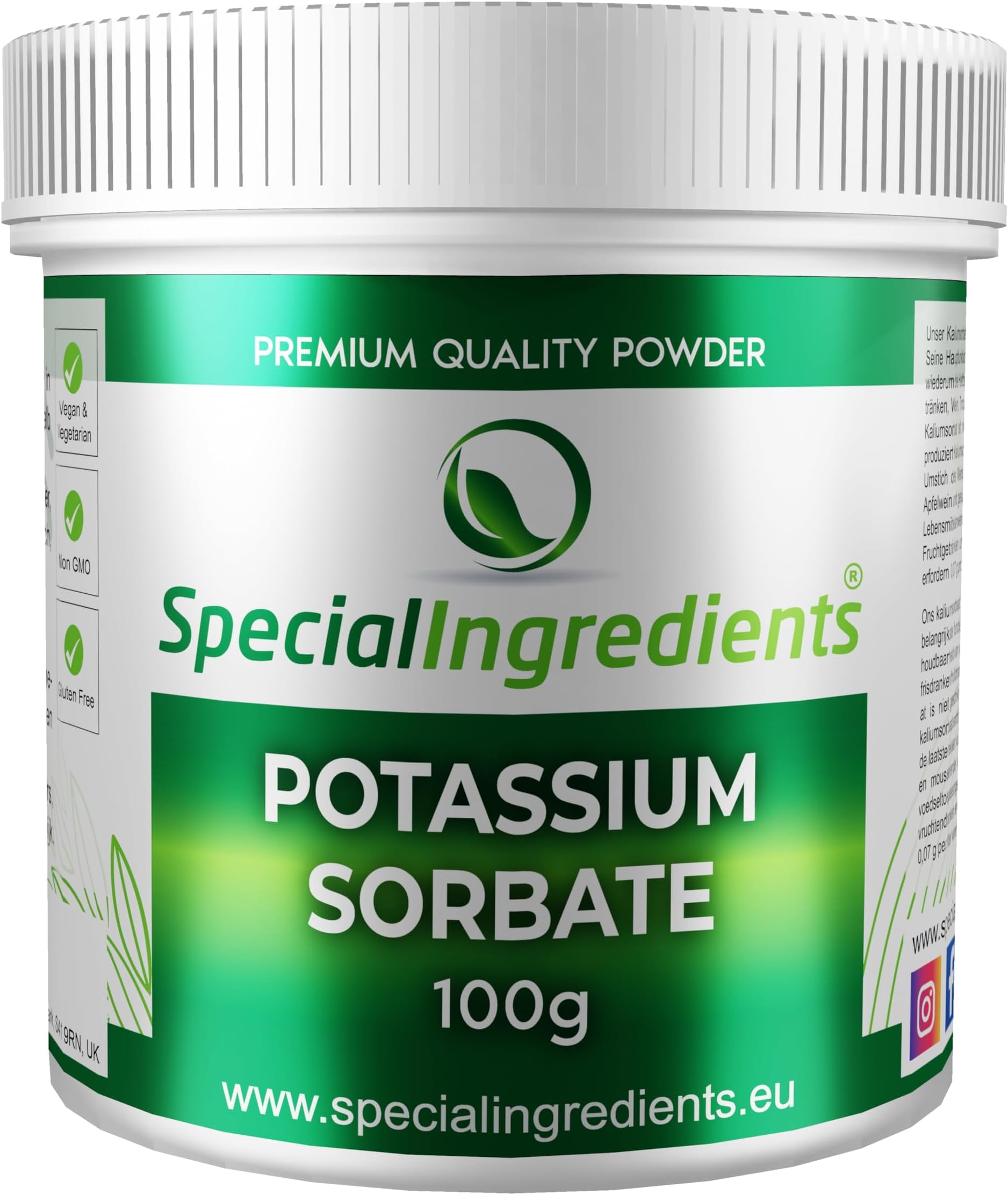 Special Ingredients Potassium Sorbate (Mould Inhibitor) 500g Premium Quality, Non-GMO, Gluten Free – Recyclable Container