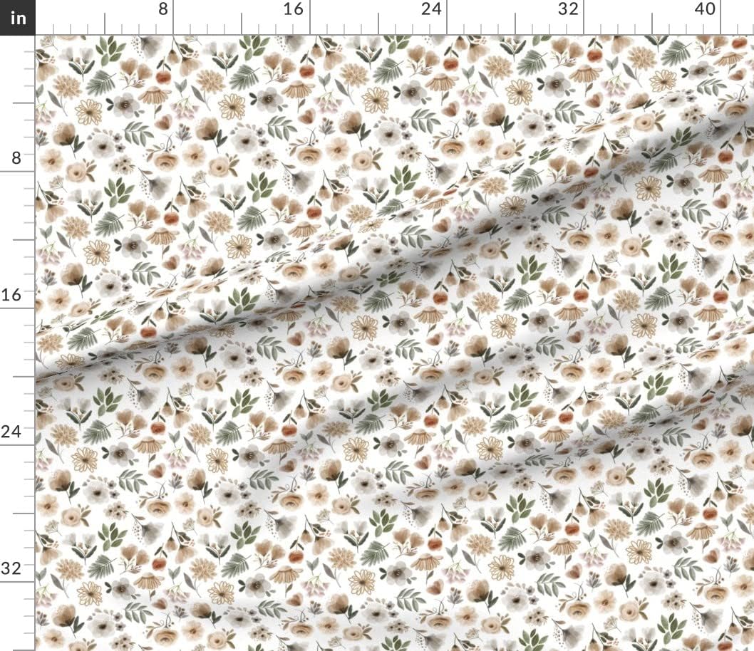 Spoonflower Fabric - Woodland Sage Florals Green Flowers Gray Beige Olive Printed on Petal Signature Cotton Fabric by The Yard - Sewing Quilting Apparel Crafts Decor