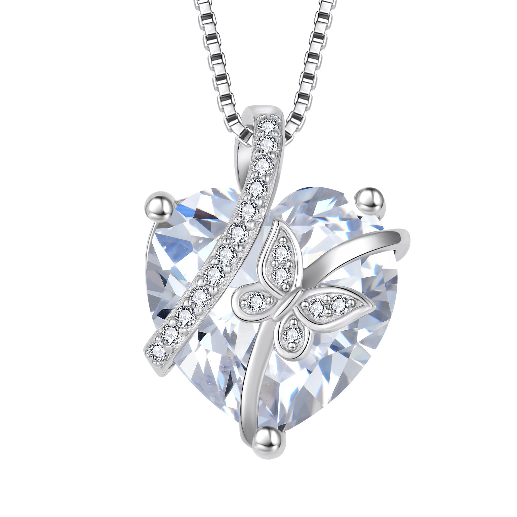 Butterfly Necklace for Women 925 Sterling Silver Heart Birthstone Necklace Jewelry Gifts for Women Her Mom Wife Daughter