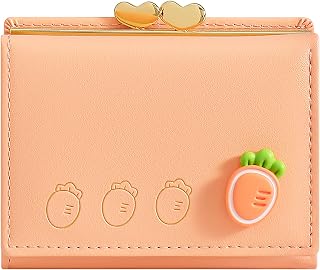 Wallet for Women, Womens Wallet Card Holder, Small Trifold RFID Blocking Purse, Cute Small Leather Pocket Wallet for Women, Girls, Ladies Mini Short Purse, Orange, Cute