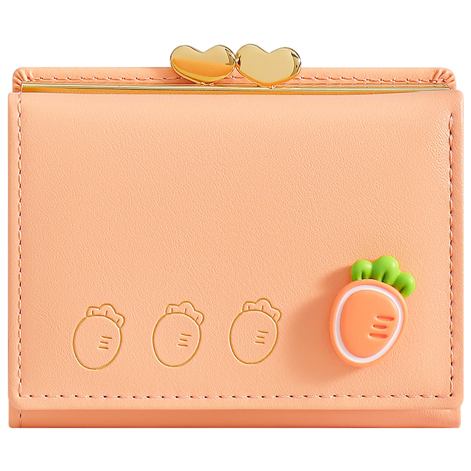 YINHEXI Wallet for Women, Faux Leather, Water Resistant, Orange, Unisex, Mini Purse, 7 Card Slots, 1 Cash Slot, 1 ID Window