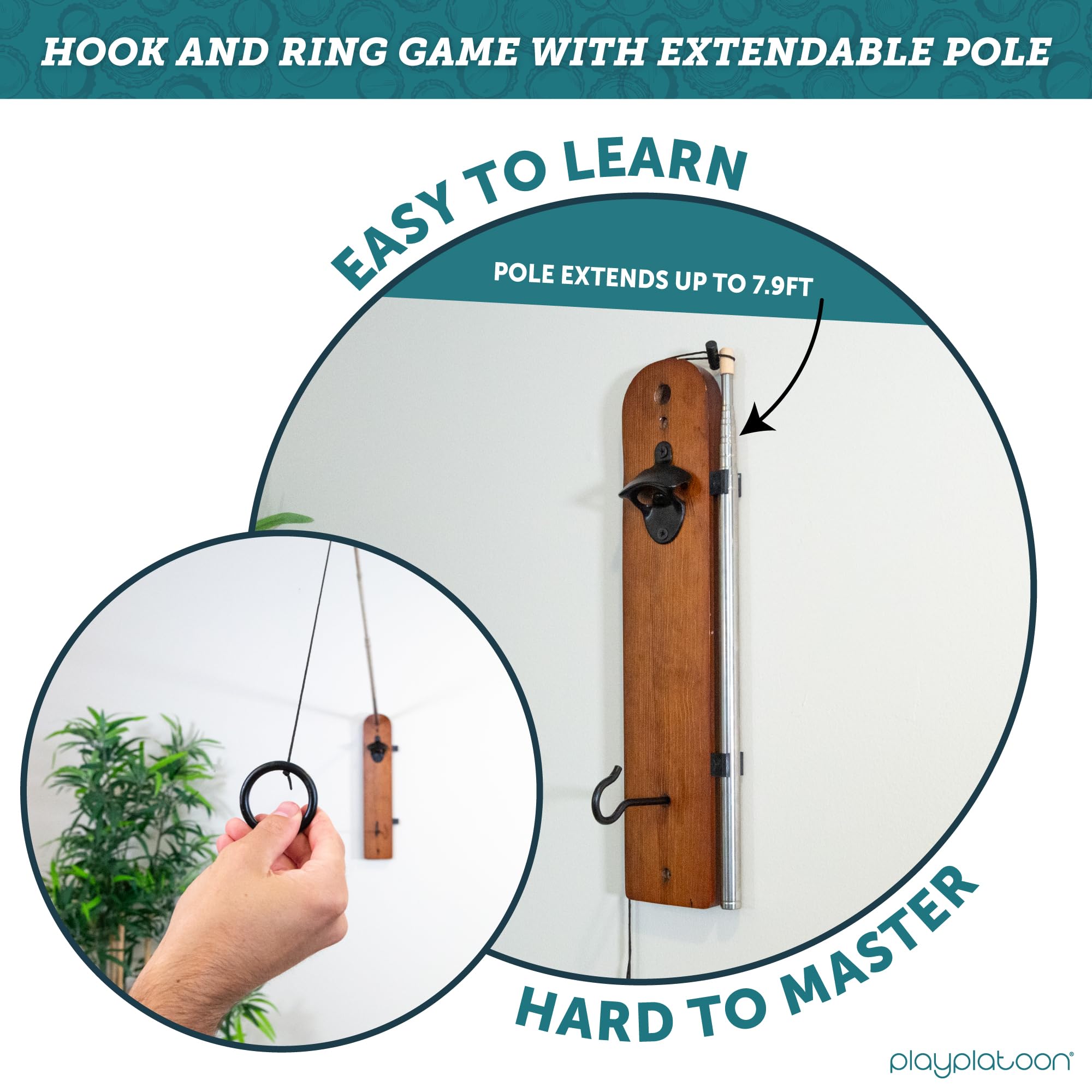 Play Platoon Gioco con gancio e anello con apribottiglie e tappo magnetico - Gioco di lancio ad anello per adulti