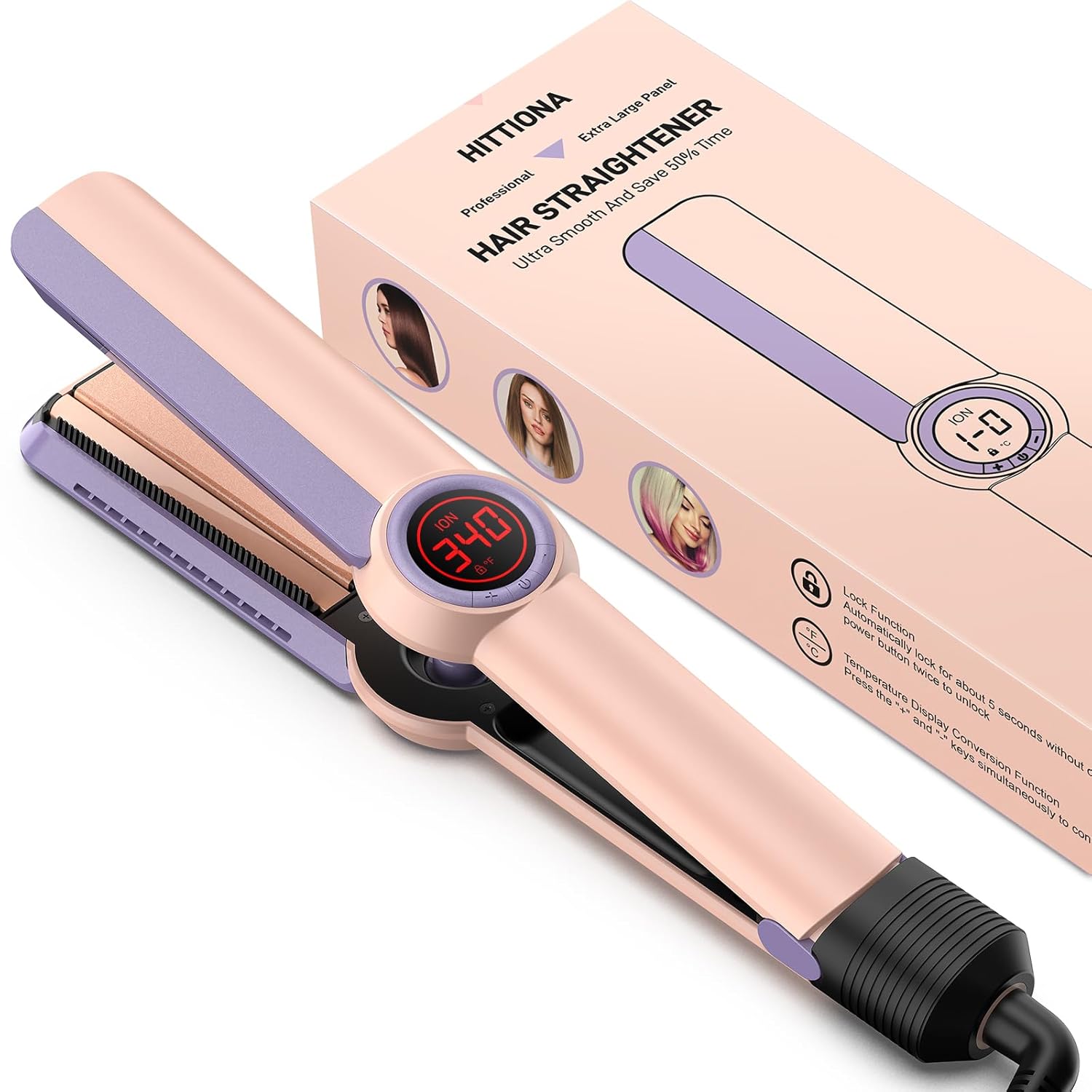 Ionic Flat Iron Hair Straightener – 1.3 Inch Ceramic Plate with Infrared for Anti-Frizz, Detachable Comb for Smooth, LCD Temperature Control, Dual Voltage Travel Flat Iron for All Hair Types