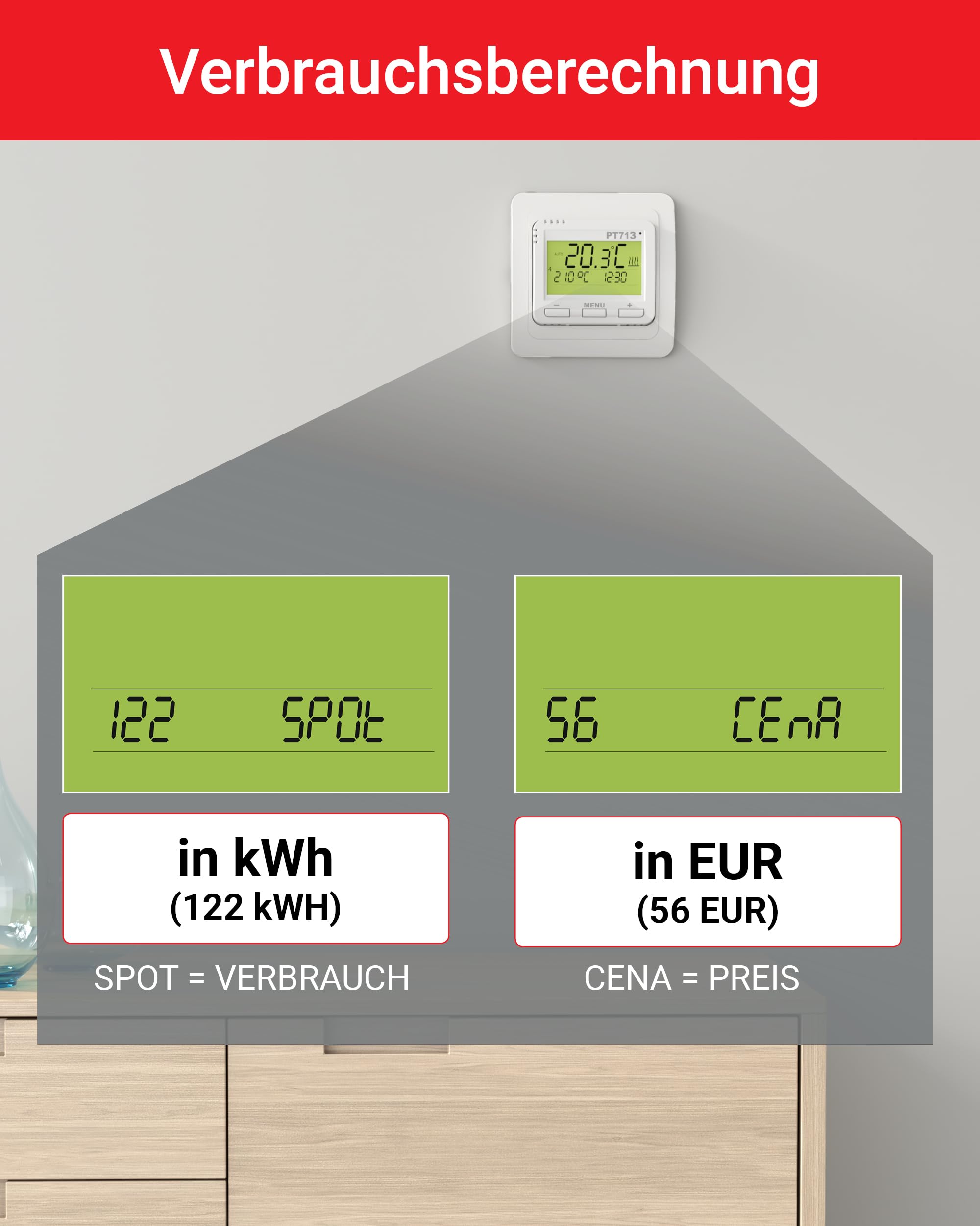 ELEKTROBOCK PT713-EI Digitaler Wandthermostat - 𝖵𝖤𝖱𝖡𝖱𝖠𝖴𝖢𝖧𝖲𝖡𝖤𝖱𝖤𝖢𝖧𝖭𝖴𝖭𝖦 - Programmierbar - LCD Display Beleuchtet - Externer Fühler inklusive - Elektrische Heizungen