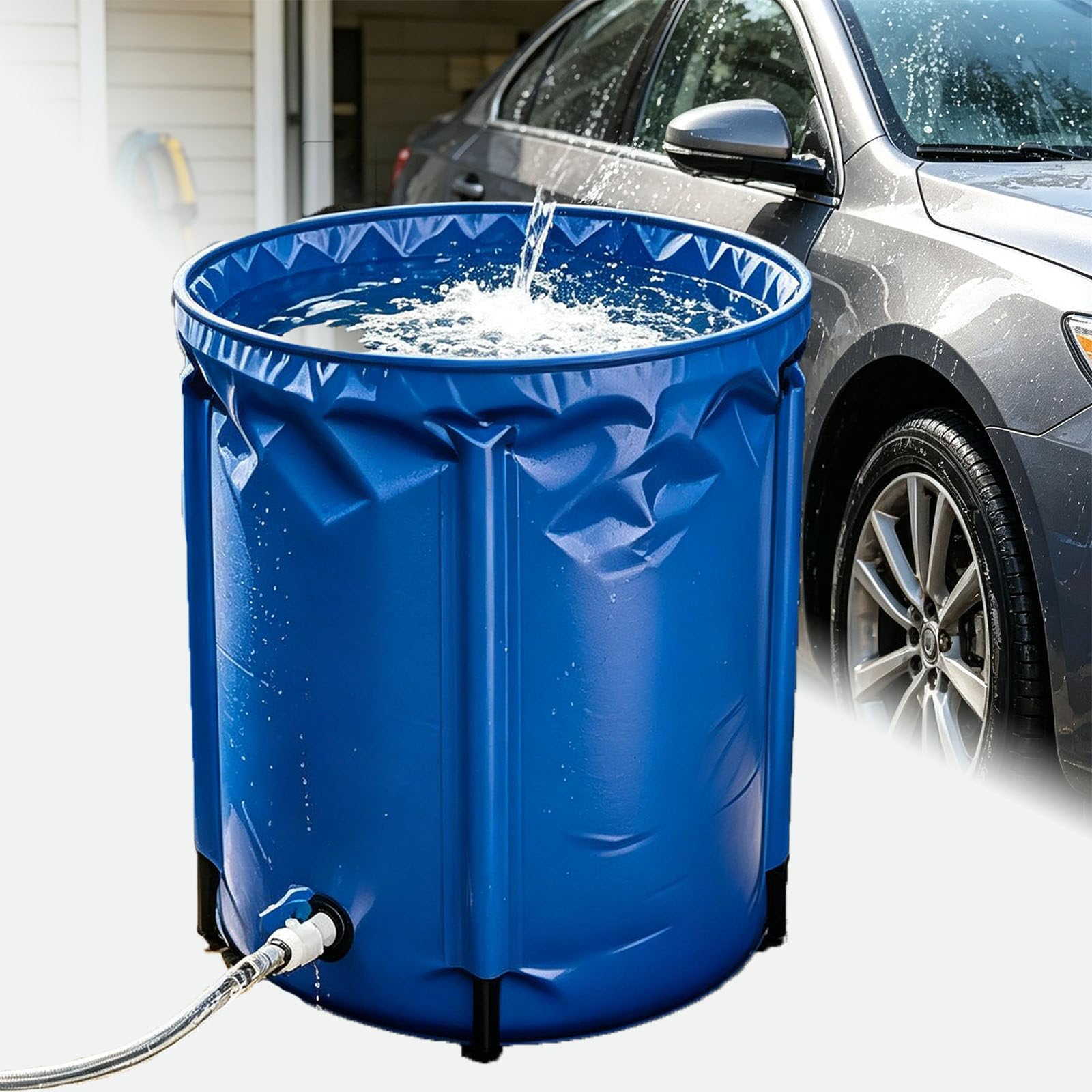 Faltbare Regentonne, Tragbarer Wassertank Mit Ablassventil 300L | Verstärkter Rahmen Und 3-Lagiges PVC-Material, Ideal Für Gartenbewässerung, Fischzucht Und Notfallbevorratung
