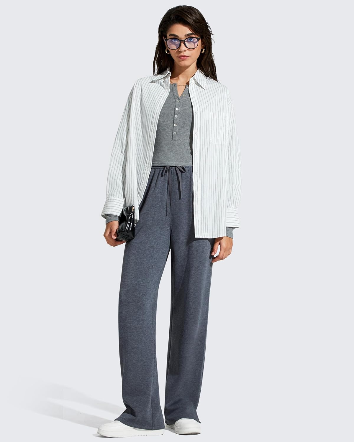 G4Free Smoofit Modal Soft Women's Wide Leg Sweatpants High Waisted Drawstring Side Slit Casual Pants - Image 2