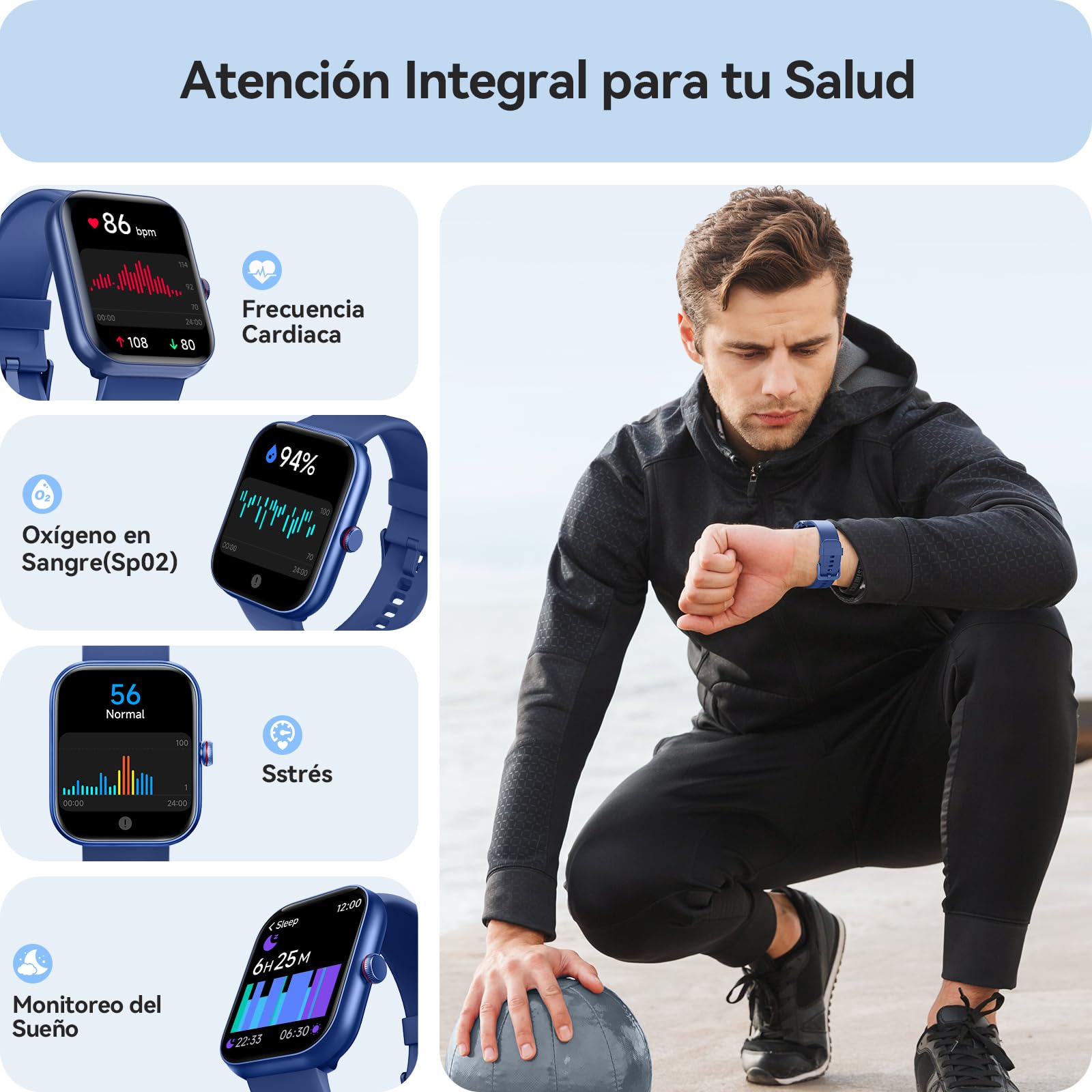 Reloj inteligente para Hombre, Smartwatch de Llamada Bluetooth y Alexa con Monitoreo de Sueño, Pulsómetro SpO2 y 110 Modos Deportivos, IP68 Impermeable, Reloj Deportivo para Android e iOS