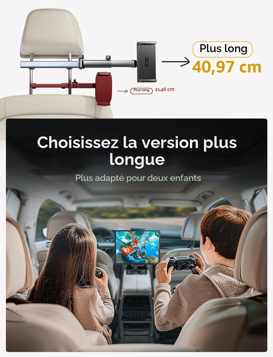 LISEN Support Tablette Voiture Porte Telephone Voiture pour iPad Air Pro Appuie Tete Voiture avec Bras Articulé, Rotation 360° Accessoire Car Interieur pour iPad, Sumsung Tab, Switch, Autre 4,7-11,9"