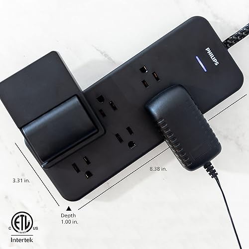 Miniatura 8 de Philips Protector de sobretensiones de 6 salidas, 8 pies, cable trenzado, adaptador, negro, SPC6066BB37