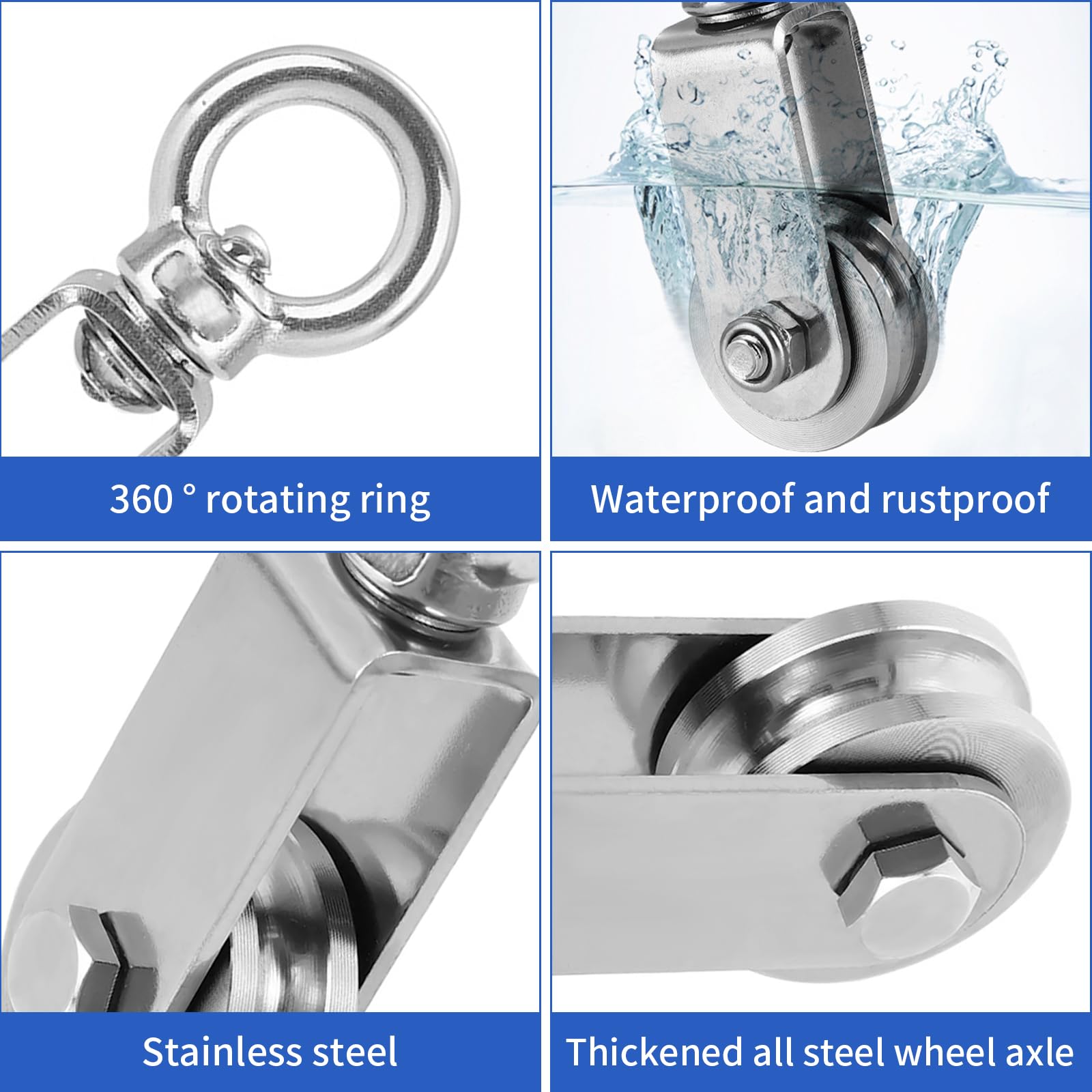 Polea de acero inoxidable de alto rendimiento de 34 mm con rodamiento de bolas, capacidad de carga de 250 kg, ideal para sistemas de cuerda, duradera y fiable (1 unidad)