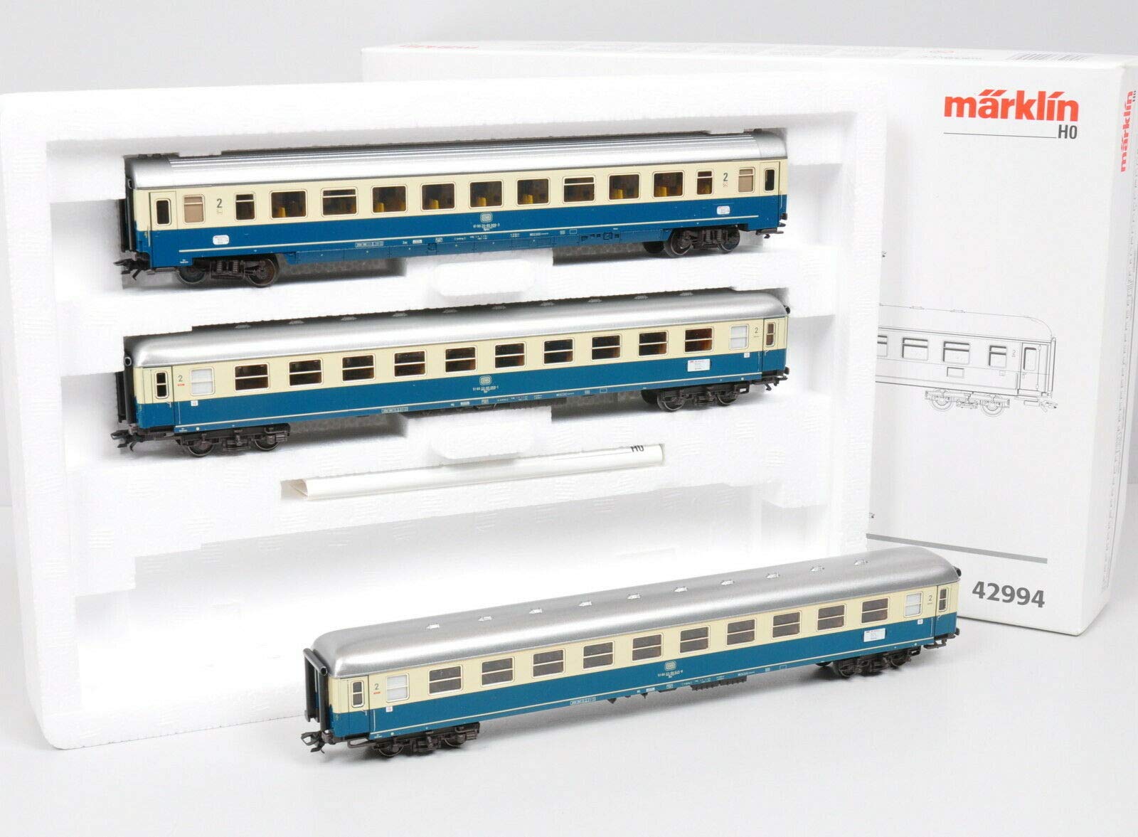 MARKLIN HO Long German Federal Railroad Express DB Passenger CAR Set 42994