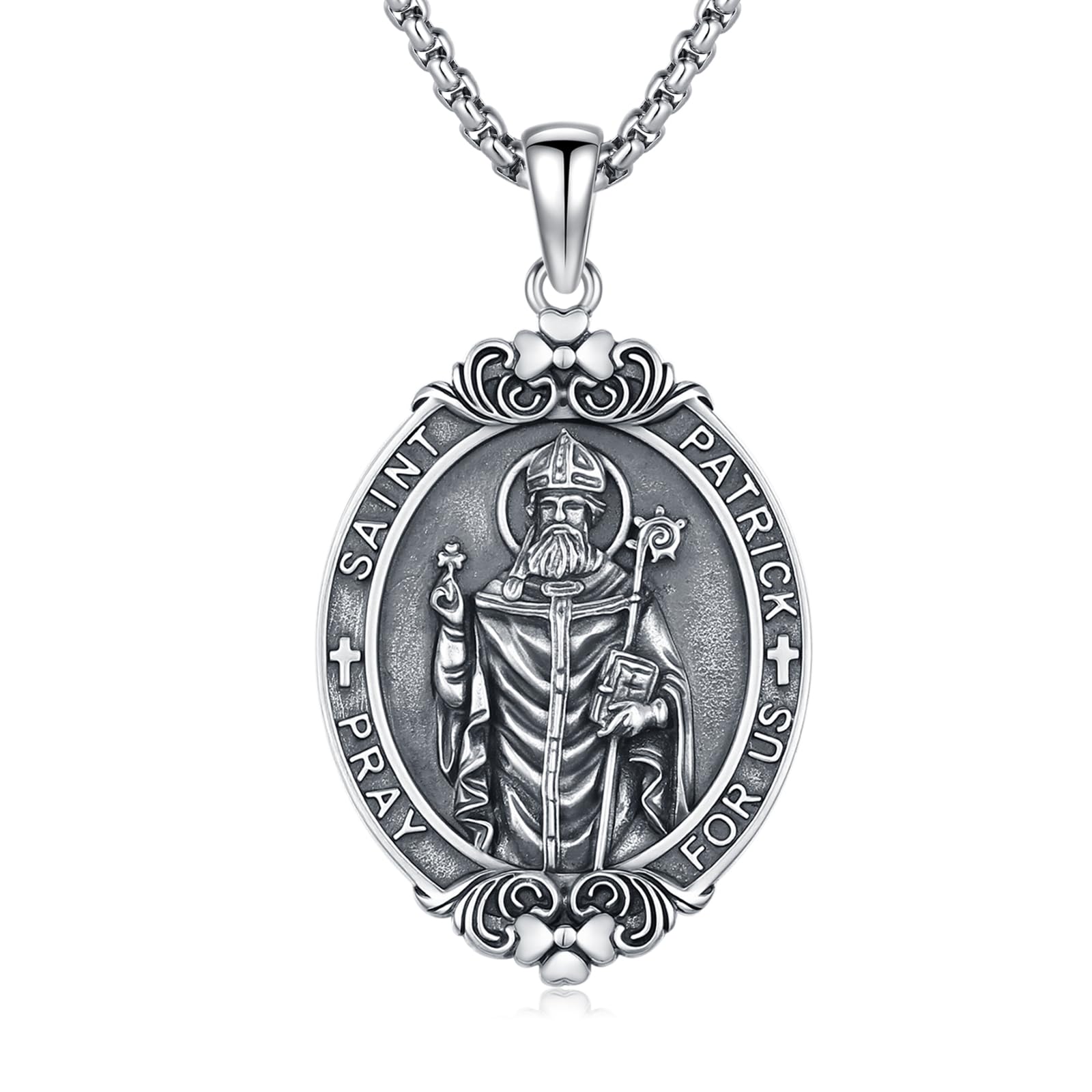 Silver/14K Gold Patron Saint Medal Amulet Necklace for Men Women