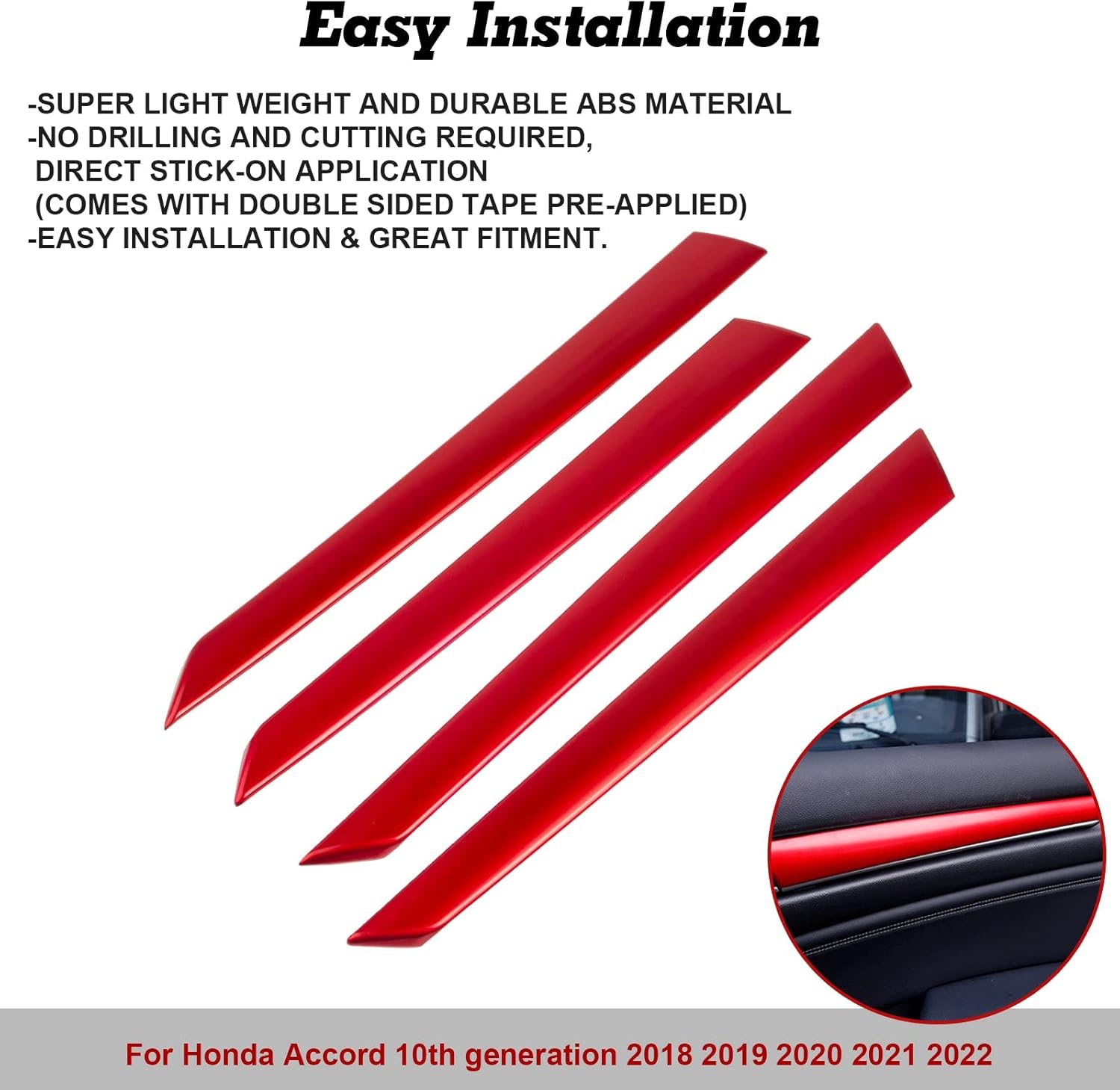 x xotic tech Interior Side Door Panel Strip Cover Trim, Sporty Red, Compatible with Honda Accord Sedan 10th Gen 2018-2022