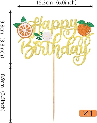 Miniatura 2 de 1 paquete de decoración de pastel de feliz cumpleaños con purpurina naranja para pastel temático de frutas, baby shower, fiesta de cumpleaños para