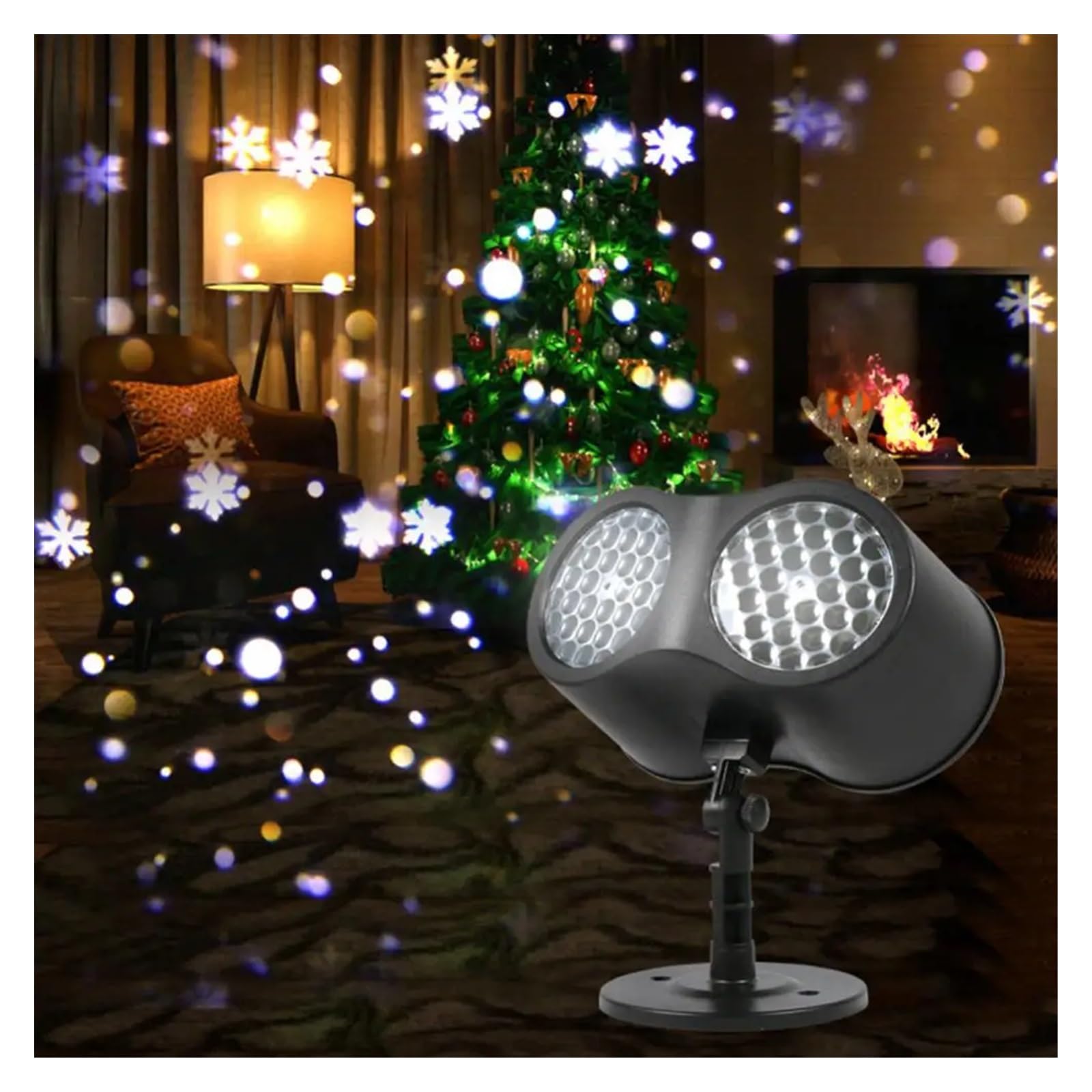 Projecteur d'Halloween, Projecteur de flocon de neige LED à Double Tube, Projection de noël, lampe d'extérieur étanche, projecteur de neige for fête de vacances(A)