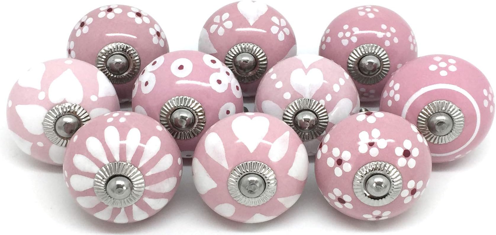 Set of 10 Pink & White Ceramic Door Knobs by These Please FP40