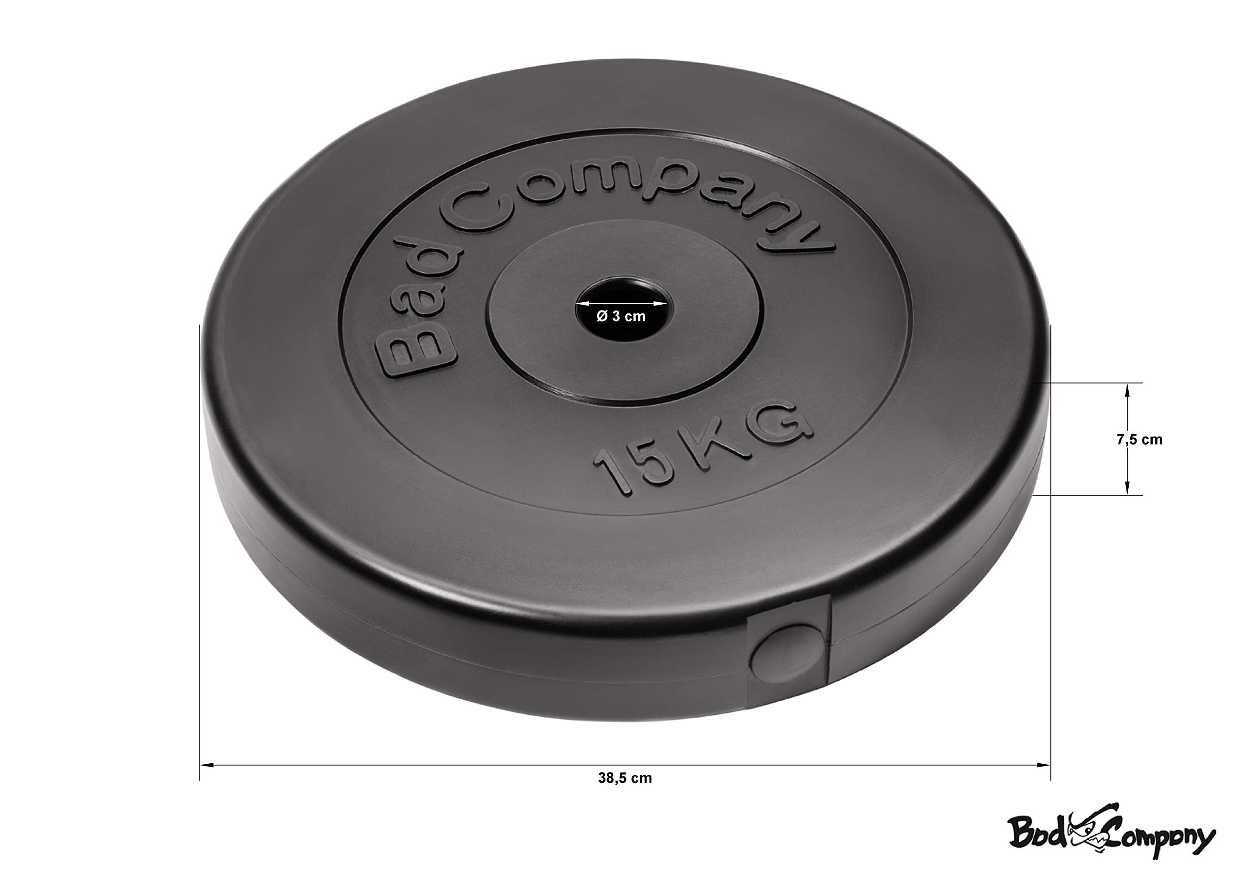 Bad Company GmbH & Co. KG - Discos de pesas (30-31 mm, con recubrimiento de plástico, varios pesos disponibles) Talla:2 x 15 Kg Hantelscheiben