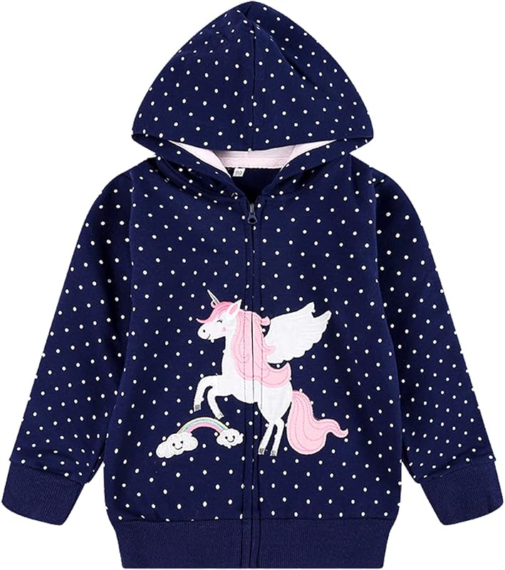 Baby Girl Zip-up Jacket Rainbow Unicorn Cotton Hoodie Sweatshirt Toddler Fall Coat Kids Winter Outfits Outerwear 2t-7t