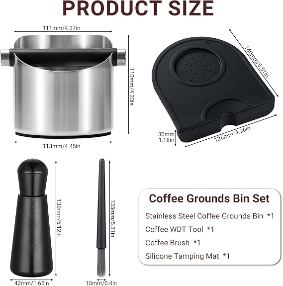 Coffee Knock Box, Large Stainless Steel Coffee Grounds Bin