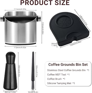 Coffee Knock Box, Large Stainless Steel Coffee Grounds Bin