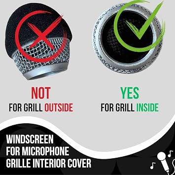 Microphone Capsule Inside Windscreen Foam Replacement for Beta58 SM58 and Universal Mic Handheld Head Grille Interior Replacement, 2 Pack Black