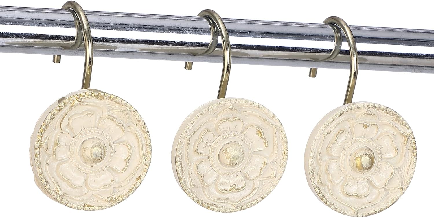 Twofishes Brushed Gold Shower Curtain Hooks, Brushed Gold Shower Curtain Rins Set of 12