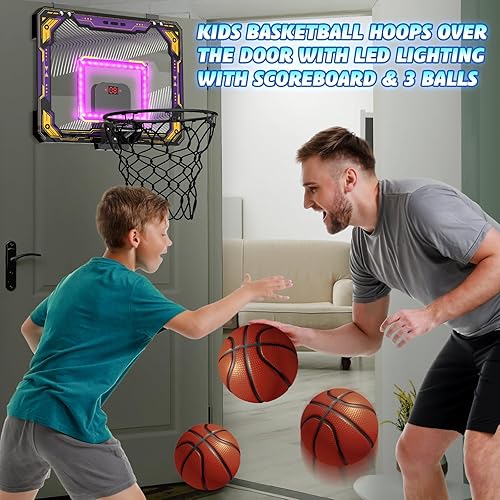 Miniatura 27 de Aro de baloncesto para interiores para niños de 5, 6, 7, 8, 9 y 10 años, mini aro de baloncesto con marcador electrónico sobre la puerta, regalo