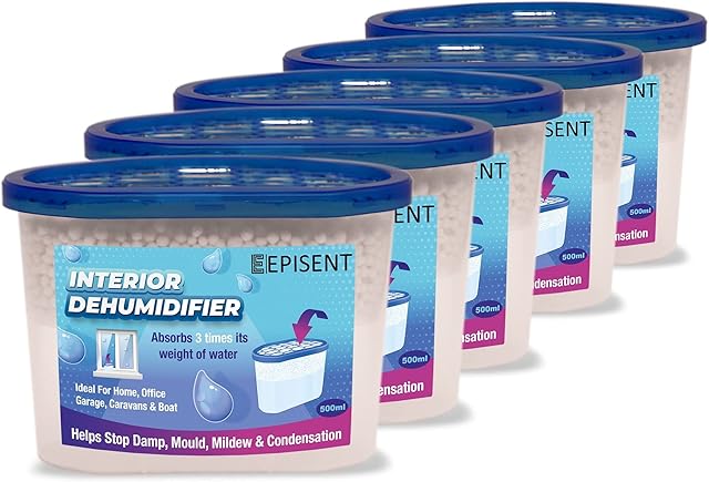 EPISENT Interior Dehumidifier - Fast Acting Natural Hydrophilic Crystals - Helps Prevent Damp Mildew Mould Condensation - Moisture Remover - Ideal for Home, Office, Vehicles, & Small Spaces