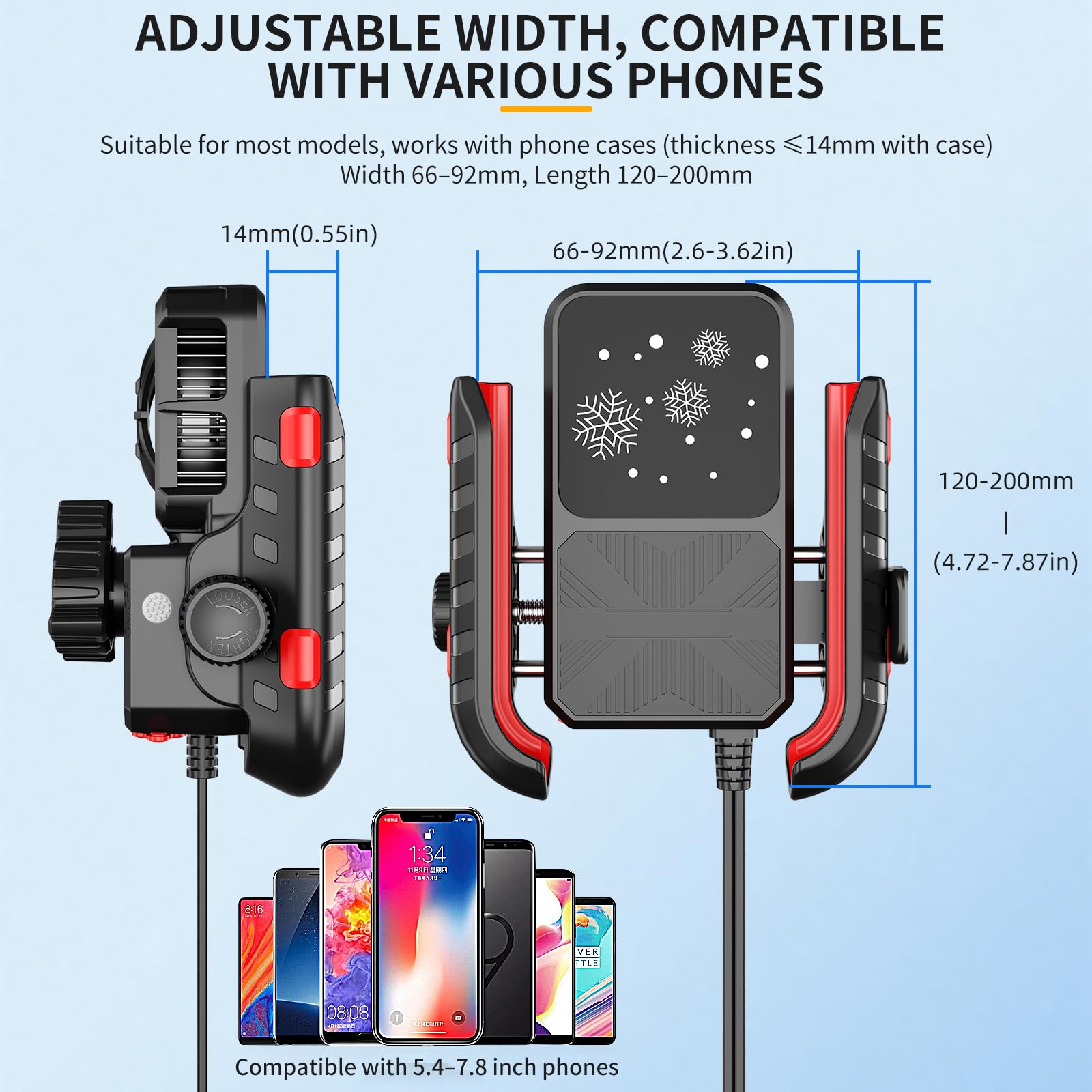 Staffa supporto per supporto smartphone universale antiurto per motocicli dotata sistemi avanzati controllo della temperatura, supporto raffreddamento a semiconduttore
