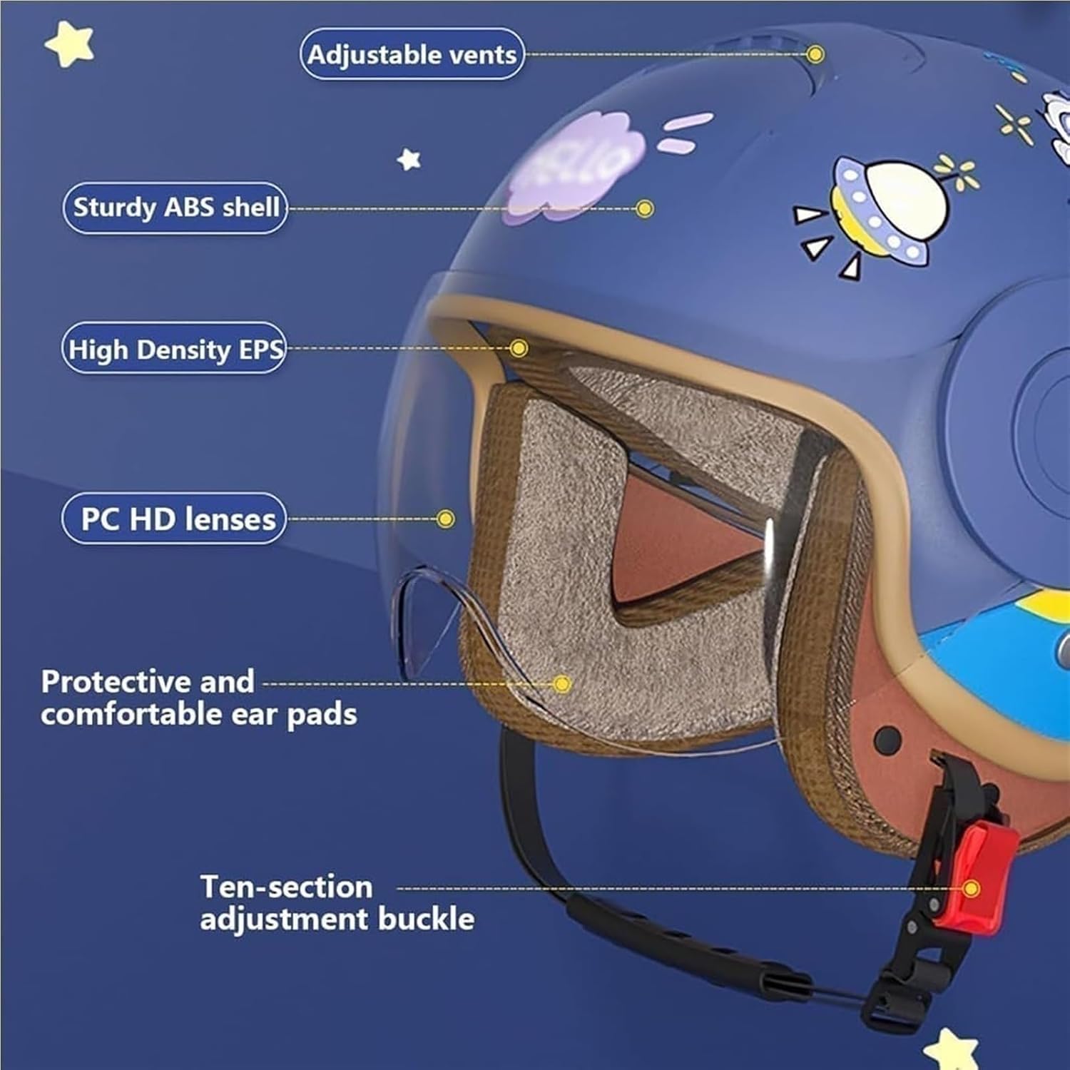 Kids 3/4 Motorcycle Half Face Helmet,Boys Girls Go-Kart Helmets Street Electric Bicycle Retro Dirt-Bike Helmet,DOT Approved Toddler Moped Scooter ATV Helmet for 2-14 Years Old