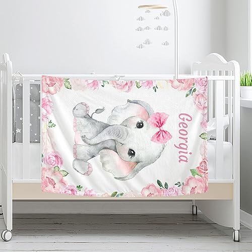 Miniatura 3 de Manta de bebé personalizada con nombre para bebés, niños y niñas, diseño de elefante, manta suave, regalos de despedida de recién nacidos,