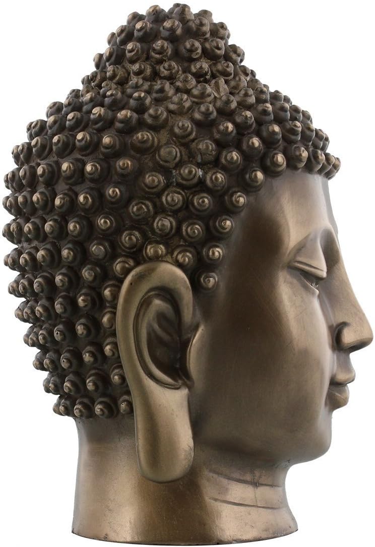 Pacific Trading 6.5 Inch Buddha Head Buddhist Religious Bronze Finish Statue Figurine (Polished Bronze)