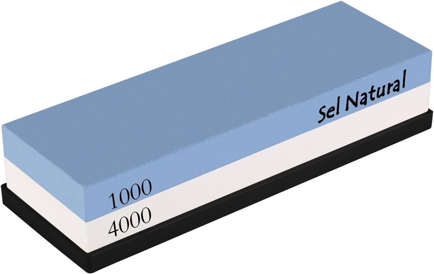 Sel Natural whetstone with grain size of 1000/4000; double-sided, granulated whetstone with non-slip silicone holder for knives